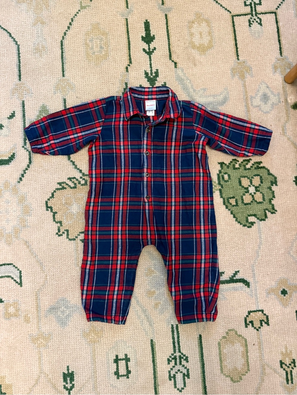 Hanna Andersson Navy & Red Plaid Button-Front One-Piece